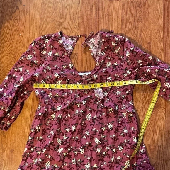 Lush Size Large Floral Ruffle Trimmed Dress Open Tie Back Side Zip Magenta NEW - Picture 10 of 11